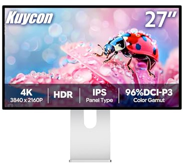 Kuycon P27G 27'' 4K Monitor UHD 3840x2160 Minimalist con Soporte | 10 bits, 60Hz, USB-C 100W carga rápida, altavoces integrados, estructura de aluminio für Designer Büro Home Office