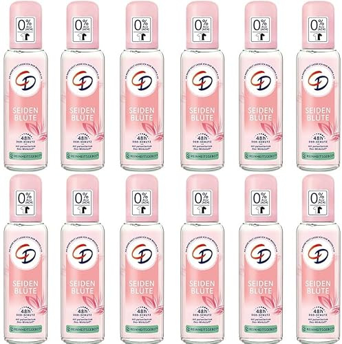 12x CD Deo Zerstäuber/Pump Spray Seidenblüte Deodorant 48h Schutz Deodorant ohne Aluminiumsalze (ACH) 48h langanhaltender Schutz für empfindliche Haut geeignet vegane Körperpflege,75ml (12er Pack)