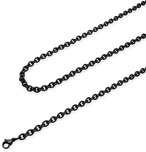 SoulCats Gliederkette Edelstahl Halskette Set Königskette, Größe: 4 mm, Auswahl: Kette 45 cm, Farbe: Schwarz