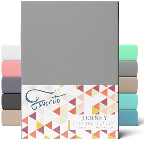 Favorito Jersey Spannbettlaken 90x200 cm Baumwolle Rundumgummi Grau | Rundumgummi · Steghöhe 15–25 cm · Trocknergeeignet · 130 g/m² · 100% Baumwolle · 60°C waschbar · STANDARD 100 by OEKO-TEX