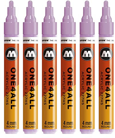 Molotow One4All 227HS Acryl Marker (4,0 mm Strichstärke, hochdeckend und permanent, UV-beständig, für fast alle Untergründe) 6 Stück Farbe 201 lila pastell | 4,0 mm Strichstärke, hochdeckend und permanent, schnell trocknend, UV-beständig, nachfüllbar, für fast alle Untergründe