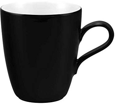 Seltmann Weiden Life Fashion Glamorous Black Henkelbecher, 400 ml, Einfarbige Kaffeebecher mit Henkel, Mix & Match Geschirr, Spülmaschinen- & Mikrowellenfest, Porzellan, Schwarz/Weiß