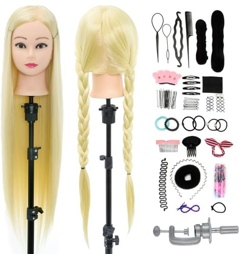 Neverland Übungskopf 30 Frisierkopf Friseurkopf für Friseure Friseursalon Frisierkopf Mannequin kopf Puppenkopf Trainingsköpfe 100% Synthetisches Haar Mit Halter + DIY Haare Frisuren Set