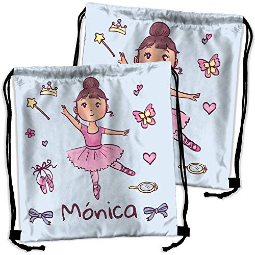 LolaPix Mochila de Cuerdas Infantil Personalizada con Nombre. Regalo Personalizado para niño y niña. Mochila de Cuerdas. Vuelta al Cole. Varios Diseños. Bailarina Rosa