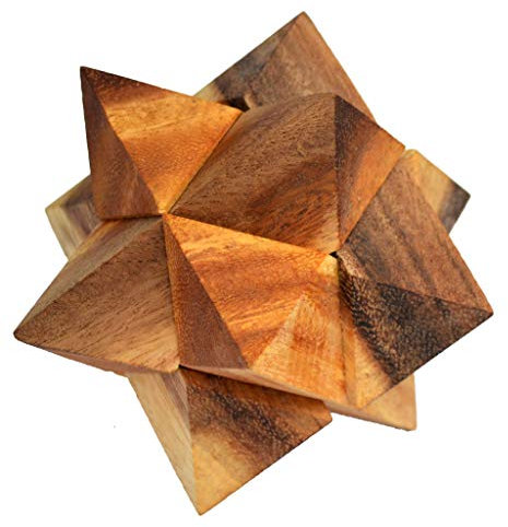 Stern Puzzle Large, Interlock 3D Puzzle mit 6 Teilen aus Holz, Star Puzzle, Stern Holzpuzzle, IQ Puzzle, IQ Test, Trick, Knobelspiel, Knobelholz Puzzle, Brain Teaser, Knobelaufgabe,