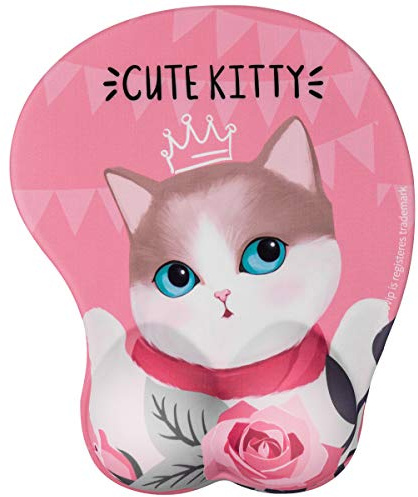 EXCOVIP Gel Coussin Tapis de Souris antidérapant avec Repose-Poignets, Tapis de Souris Confort Tapis de Bureau Gel avec Repose-Poignets pour Ordinateur et Ordinateur Portable (A-Chat Rose)