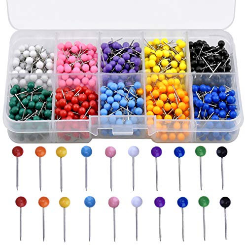 NATUCE 1000 Stück Karte Nagel Pinnadeln Plastik Kopf mit Stahl Punkt, Map Push Pins, Karte Pinnadeln, Stecknadeln mit Kopf, 1/8 Zoll, 10 Farben