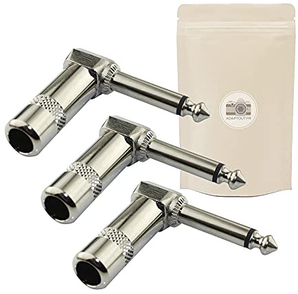 Adaptout X3 Prise Jack 6.35mm Coudé Male à Souder MONO Fiche Male Jack 6.35 mm Connecteur Soudure Angle 90 degrès