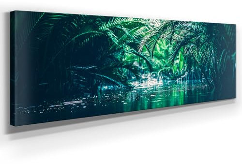 Wunderschönes Leinwandbild Wald Panorama 150x50cm – Ein einzigartiges Foto – Tropisch grün - als Wandbild. Eine schöne Wanddeko für Wohnzimmer & Schlafzimmer. Aufgespannt auf Holzrahmen