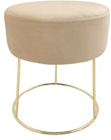 ECHTWERK runder Sitzhocker Marilyn, Polsterhocker aus Samtstoff, Schminkhocker mit Metallbeinen in Gold, Hocker geeignet für Schlaf- und Wohnzimmer, Fußhocker bis 150 kg belastbar, Creme