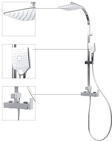 Schulte DuschMaster Rain II mit Einhebelmischer White Style, Duschystem mit Kopf- und Handbrause, D96384
