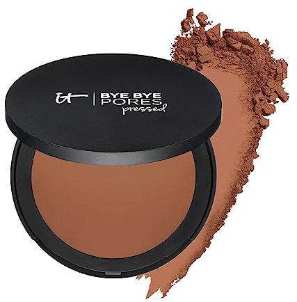 IT Cosmetics Bye Bye Pores Pressed Powder, 9 g, Abdeckendes, porenverfeinerndes Puder mit transparentem Farbton für alle dunklen Hauttöne, Für ein seidiges Finish, Farbton Translucent Deep