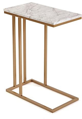 Versa Padua Beistelltisch für das Wohnzimmer, Schlafzimmer oder die Küche. Moderner, niedriger Tisch, Maßnahmen (H x L x B) 61 x 26 x 46 cm, Holz und Metall, Farbe: Marmor und Gold