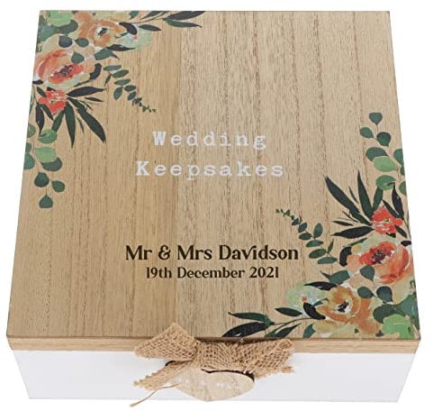 Always Looking Good Personalised Engraved Wedding Keepsake Box Wooden Floral Design Memory Box for Cards, Photos & Memories with Name
