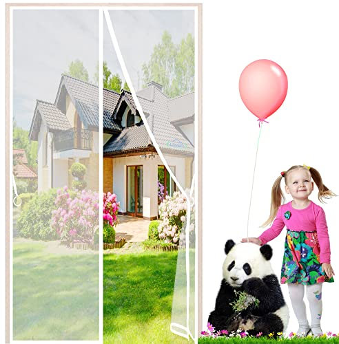 Zanzariera magnetica per porta, 155x270 cm anti zanzare, paia di magneti chiudono automaticamente e telaio completo nastro magico per balcone, patio, soggiorno, Bianca, Nuova Versione