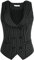Belle Poque Gilet vintage sans manches à double boutonnage pour femme, Rayé noir et blanc., XL