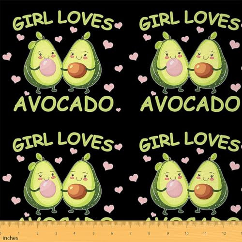 Avocado Polsterstoff für Stühle Kawaii Karikatur Avocado Draussen Stoff von The Yard Süß Obst Dekostoff für Polster und Heimwerkerprojekte Grün Schwarz 920x150cm
