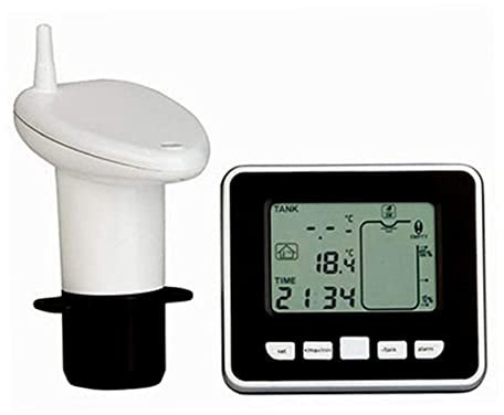 Digital Level Gauge Water Tank Oil Tank Sonic Liquid Level Sensor Wireless Level Gauge with Temperature Gauge Sensor Water Level Gauge for Cistern, Rainwater Tanks