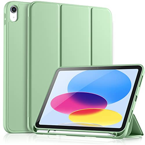 Vobafe Custodia per Cover iPad A16 11 Generazione/iPad 10 Generazione(10,9/11 Pollici, 2022/2025 Modello), Retro in TPU Flessibile con Portapenna, Auto Svegliati/Sonno, Verde