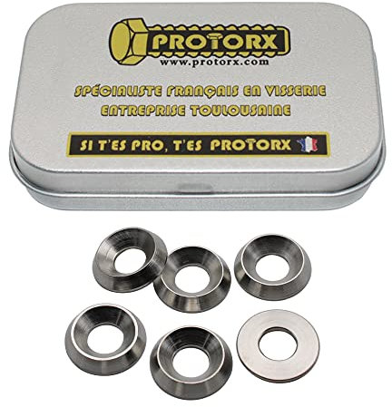 Rondelle Fraisée M6 : Boite 10 Pièces Inox | Rondelle Cuvette Pleine pour Vis Tete Fraisee Ecrou | Rondelles Metal Fraisee Cuvette Décolletée Acier A2 - NFE 27619 | Boite Rangement Vis PROTORX
