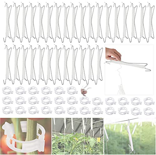 MEISHANG Tomatenhaken,Tomatenhaken mit Schnur,30 Stück Tomaten Haken mit 30 Praktischer Pflanzenstützclip,Gemüsehaken Tomatenhaken,Tomatenhaken Metall,Tomatenhaken Set für Hängende Tomaten und Gurken