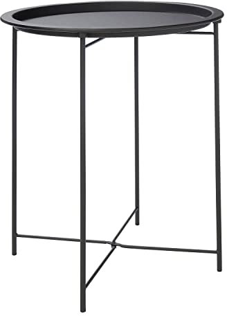 Trendi® Round/Metal Folding/Side Table Tray Top Light/Portable/Coffee/Night Stand (Black)