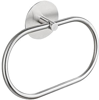 JXINLODGEG Towel Holder, Self Adhesive Towel Ring for Bathroom, SUS 304 Stainless Steel Hand Towel Rail Rack Wall Mounted Towel Hanger for Bathroom Organizer, Kitchen - Silvery