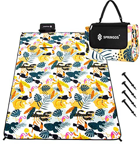 SPRINGOS Picknickdecke 200 x 200 cm Sitzunterlage Sitzmatte Gartendecke Alufolie Bodenanker