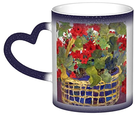 UNIOND Geranie Korb gedruckt Farbwechsel Tasse Keramik wärmeempfindliche Kaffee Tee Tasse für Männer Frauen