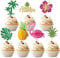 SYKYCTCY 28 Pack Tropical Cupcake Toppers Glitter Leaf Pineapple Flower Palm Tree Flamingo Cupcake Picks Aloha Luau Cupcake Decorations for Summer Baby Shower Birthday Wedding Party Cake Supplies