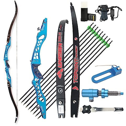 surwolf Wettbewerbs Recurve Bogen 66 68 70 22-48lb Takedown Recurve Bogen Set für Erwachsene ILF Bogen Riser und Bogen Gliedmaßen Sport Recurve Bogen rechts und links(Blau1,66-22lbs)