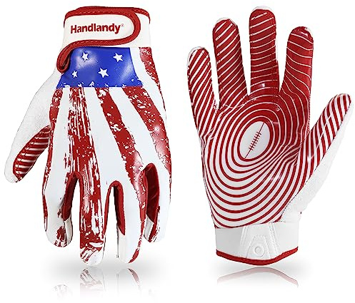 HANDLANDY Youth Football Gloves, High Tack Silicone Grip Kids Flag Receiver Gloves Non Slip Linemens Glove for Kids & Adult