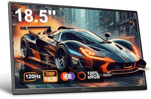 RRVIDEOS Portable Monitor 18.5 Inch, 1080P FHD IPS HDR, 120Hz, Dual Type-C Mini HDMI, Portable for Laptop, Phone, Xbox, PS4, PS5