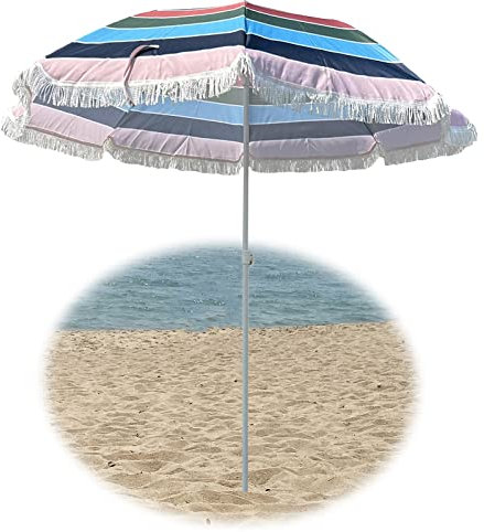 Garten-Sonnenschirm, runder Retro-gestreifter Sonnenschirm mit Quaste, stilvoller Garten-Sonnenschirm, leichter tragbarer Strandschirm für den Außenbereich, UV-Schutz, leichter Regenschutz,