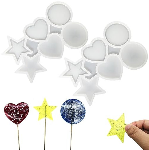 NOMEY 2pcs DIY Piruletas Molde de Silicona Molde de silicona transparente corazón Multifuncional Moldes de Caramelo y Chocolate Estrella Corazón Redondo 3 formas para Hacer Chocolates Galletas
