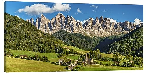Villnösstal mit Blick auf die Geislerspitzen – Dolomiten, Südtirol Leinwand | 80 x 40 cm von Achim Thomae Wandbilder Wanddeko