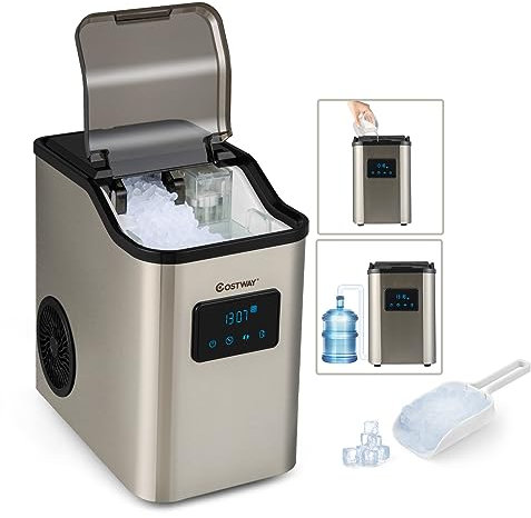 COSTWAY Eiswürfelmaschine 24kg pro Tag Crushed Ice Maker, Eismaschine Eiswürfelbereiter inkl. Schaufel Timer, 2,5L Wassertank, Selbstreinigungsfunktion