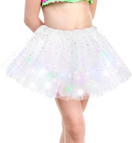 Kefiyis Tüllrock Kinder Mädchen Tütü LED Lichterkette Tutu für Ballett Halloween Karneval Party Tanzen Fancy Dress Weiß