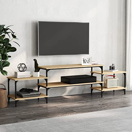 Higsose TV-Schrank 197x35x52cm Sonoma-Eiche,Holzwerkstoff,Stahl,Regal Schrank,Holzwerkstoff Gefertigte Medienschrank,DVD Ständer,TV Schrank Im Industrie-Design,Fernseher Tisch, A810