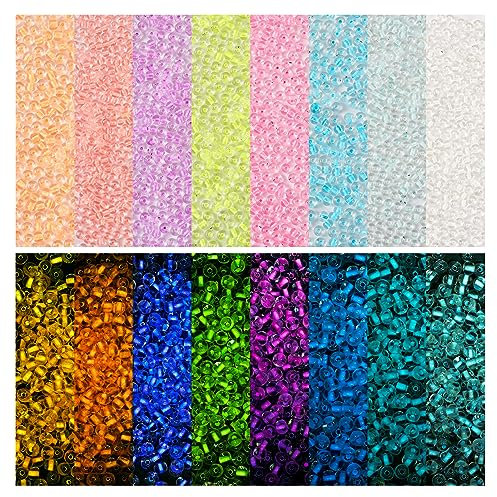 Pandahall 1760 cuentas redondas que brillan en la oscuridad 8/0 cuentas de cristal de 3 mm, 8 colores, bola espaciadora de vidrio para hacer pulseras y joyas