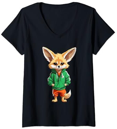 Algérie Maillot Fennec Algerien Supporter Football Cadeau T-Shirt avec Col en V