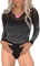 MAYFASEY Women's Sparkle Rhinestone Sheer Mesh Bodysuit Crewneck Long Sleeve Bodysuit Tops, Black, XXL