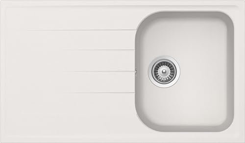 SCHOCK | Fregadero de cocina Lithos 1 bañera con escurridor, bañera reversible, material Cristalite®, New Alumina, 860 x 500 mm
