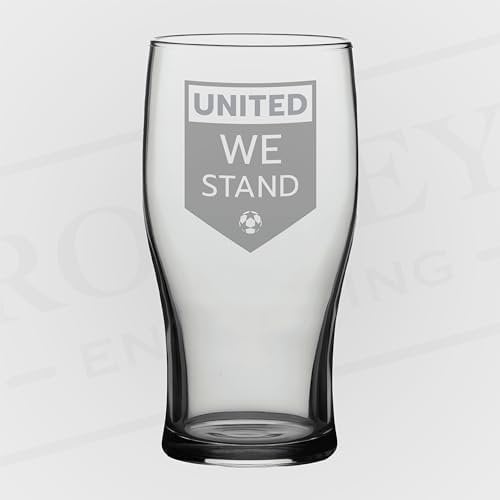United We Stand Engraved Tulip Pint Glass, Manchester United Fan Chant, MUFC Football Beer Glass