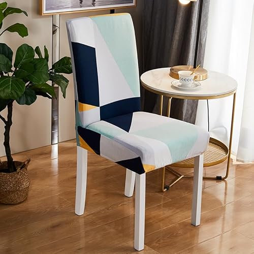 Stuhlhussen Mintgrüne Geometrie Stuhlbezug Stretch Removable Hussen für Stühle Universal Stuhlhussen Schwingstühle Chair Covers für Hotel Hochzeit Bankett Küche Restaurant Party(2 Pieces)