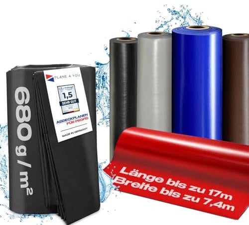 Lona de cubierta a medida, ancho de 250 cm, sin ojales, cubierta para muebles de jardín, lona de camión, 680 g/m², lacado brillante, lona impermeable, lona de PVC por metros