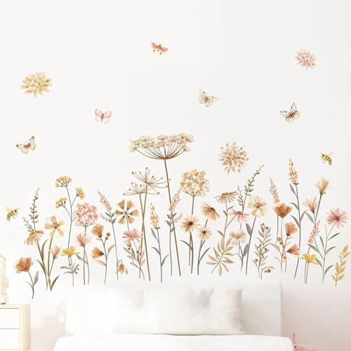 Joyan Boho Blumen Wandaufkleber, Wanddeko für Schlafzimmer Wohnzimmer TV Hintergrund, 2x30 cm x 90 cm, PVC, Wasserdicht, Multicolor, Boho Blumen Stil