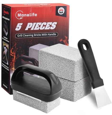 Grillreiniger mit Griff, Grill-Reinigungsset für Blackstone-Zubehör, Grillstein-Reinigungsbürste, Grillschaber, Bimsstein, flacher Grill-Reinigungsstein zum Entfernen von Flecken