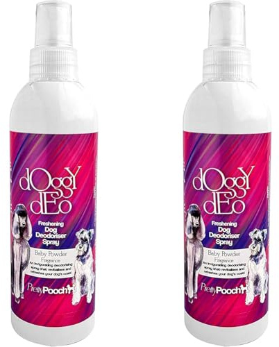 Pretty Pooch Dog Deodoriser Spray Perfume 250ml - Baby Powder - Freshening Dry Shampoo Spray for Dogs - Made in the UK (Pack of 2)