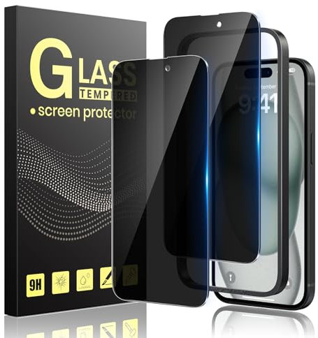 Guretok 2 Stück für Panzerglas Sichtschutz für iPhone 15 mit Rahmen 6,1 Zoll, Dunkle Schutzfolie für iPhone 15 Schutzglas Privacy [Kratzfest] [9H-Härte] [Anti-Spy Folie]